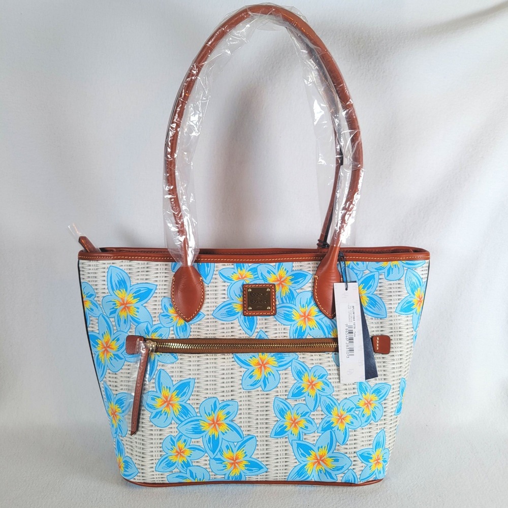 Dooney & Bourke Women Plumeria Floral Coated Cotton Medium Tote Blue Spring